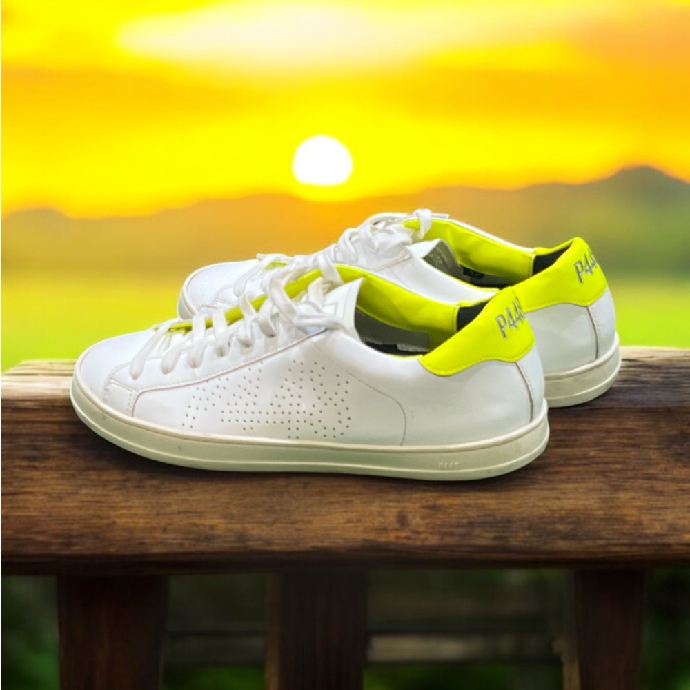 P448 Men’s White and Yellow Sneakers Size 42/11.5-12.